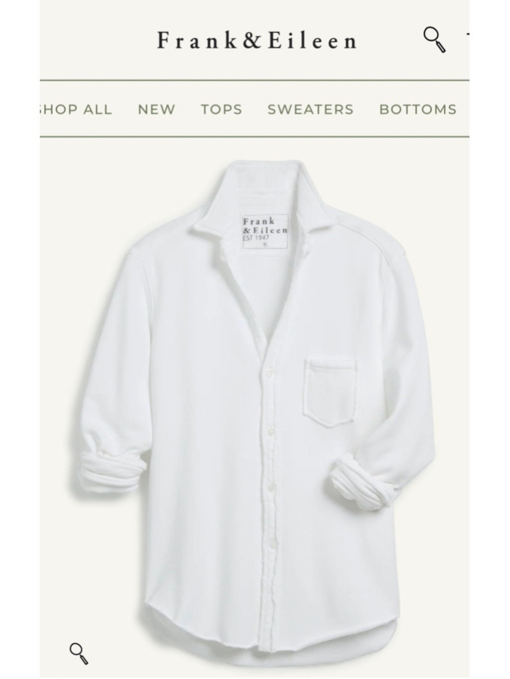 Frank & Eileen Eileen Triple Fleece Sweatshirt Button-Up Shirt, White, Size XL - Picture 4 of 5